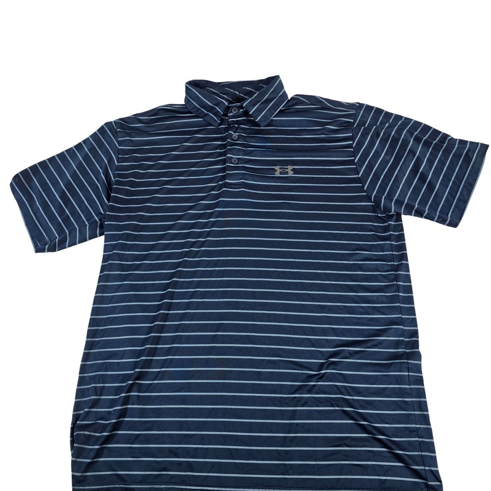 Under Armour Mens Playoff Polo Shirt Navy Blue Striped Large LG Active‎ Golf
